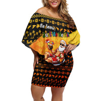 Tropical Christmas In July Santa Claus Family Matching Off Shoulder Short Dress and Hawaiian Shirt Festive Hawaiian With Beach Reindeer Sleigh