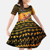 Tropical Christmas In July Santa Claus Family Matching Short Sleeve Bodycon Dress and Hawaiian Shirt Festive Hawaiian With Beach Reindeer Sleigh