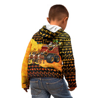 Tropical Christmas In July Santa Claus Kid Hoodie Festive Hawaiian With Beach Reindeer Sleigh