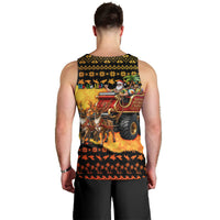 Tropical Christmas In July Santa Claus Men Tank Top Festive Hawaiian With Beach Reindeer Sleigh