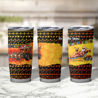 Tropical Christmas In July Santa Claus Tumbler Cup Festive Hawaiian With Beach Reindeer Sleigh