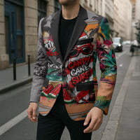 Tropical Christmas In July Candy Cane Surf Blazer Vibrant Street Art Beach Graffiti Graphic