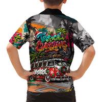 Tropical Christmas In July Candy Cane Surf Family Matching Mermaid Dress and Hawaiian Shirt Vibrant Street Art Beach Graffiti Graphic