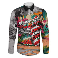Tropical Christmas In July Candy Cane Surf Family Matching Off The Shoulder Long Sleeve Dress and Hawaiian Shirt Vibrant Street Art Beach Graffiti Graphic