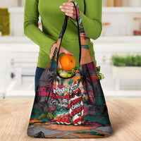 Tropical Christmas In July Candy Cane Surf Grocery Bag Vibrant Street Art Beach Graffiti Graphic