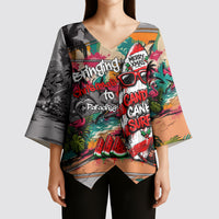 Tropical Christmas In July Candy Cane Surf Kimono Sleeve Blouse Vibrant Street Art Beach Graffiti Graphic
