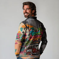 Tropical Christmas In July Candy Cane Surf Long Sleeve Polo Shirt Vibrant Street Art Beach Graffiti Graphic