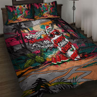 Tropical Christmas In July Candy Cane Surf Quilt Bed Set Vibrant Street Art Beach Graffiti Graphic