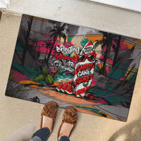 Tropical Christmas In July Candy Cane Surf Rubber Doormat Vibrant Street Art Beach Graffiti Graphic