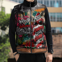 Tropical Christmas In July Candy Cane Surf Sleeveless Puffer Jacket Vibrant Street Art Beach Graffiti Graphic