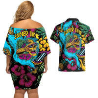 Pineapple Skull Couples Matching Off Shoulder Short Dress and Hawaiian Shirt Sumer Time TS04 Multicolor - Polynesian Pride