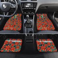 Fiji Taveuni Parrot Car Mats Tropical Waterfall Landscape With Floral Tribal Pattern TS04 Set 4pcs Green Orange - Polynesian Pride