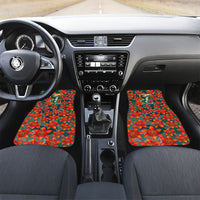 Fiji Taveuni Parrot Car Mats Tropical Waterfall Landscape With Floral Tribal Pattern TS04 Set 2pcs - Front Green Orange - Polynesian Pride