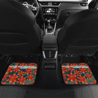 Fiji Taveuni Parrot Car Mats Tropical Waterfall Landscape With Floral Tribal Pattern TS04 Set 2pcs - Back Green Orange - Polynesian Pride