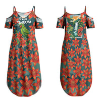 Fiji Taveuni Parrot Couples Matching Summer Maxi Dress and Hawaiian Shirt Tropical Waterfall Landscape With Floral Tribal Pattern TS04 - Polynesian Pride