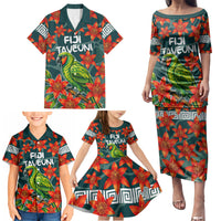 Fiji Taveuni Parrot Family Matching Puletasi and Hawaiian Shirt Tropical Waterfall Landscape With Floral Tribal Pattern TS04 - Polynesian Pride