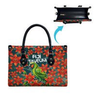 Fiji Taveuni Parrot Leather Bag Tropical Waterfall Landscape With Floral Tribal Pattern TS04 - Polynesian Pride