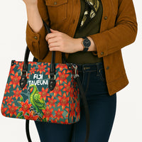 Fiji Taveuni Parrot Leather Bag Tropical Waterfall Landscape With Floral Tribal Pattern TS04 - Polynesian Pride