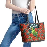 Fiji Taveuni Parrot Leather Tote Bag Tropical Waterfall Landscape With Floral Tribal Pattern