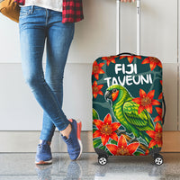 Fiji Taveuni Parrot Luggage Cover Tropical Waterfall Landscape With Floral Tribal Pattern TS04 - Polynesian Pride