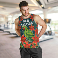 Fiji Taveuni Parrot Men Tank Top Tropical Waterfall Landscape With Floral Tribal Pattern TS04 Green Orange - Polynesian Pride