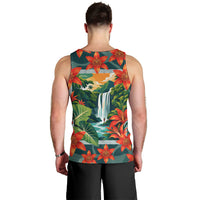 Fiji Taveuni Parrot Men Tank Top Tropical Waterfall Landscape With Floral Tribal Pattern TS04 - Polynesian Pride