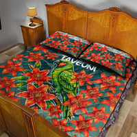 Fiji Taveuni Parrot Quilt Bed Set Tropical Waterfall Landscape With Floral Tribal Pattern TS04 - Polynesian Pride