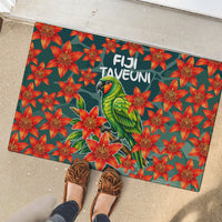 Fiji Taveuni Parrot Rubber Doormat Tropical Waterfall Landscape With Floral Tribal Pattern