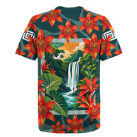 Fiji Taveuni Parrot Rugby Jersey Tropical Waterfall Landscape With Floral Tribal Pattern