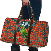 Fiji Taveuni Parrot Travel Bag Tropical Waterfall Landscape With Floral Tribal Pattern