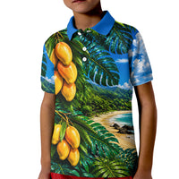 Hawaiian Mango Tropical Beach Kid Polo Shirt Scenic Island Nature Exotic Fruit Graphic TS04 Kid Blue Green - Polynesian Pride
