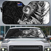 Personalized New Zealand Kiwi Bird Auto Sun Shade Grunge Maori Tribal Pattern Silver Fern