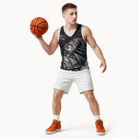 Personalized New Zealand Kiwi Bird Basketball Jersey Grunge Maori Tribal Pattern Silver Fern