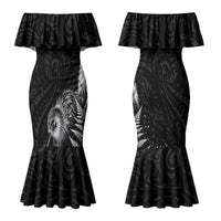 Personalized New Zealand Kiwi Bird Couples Matching Mermaid Dress and Hawaiian Shirt Grunge Maori Tribal Pattern Silver Fern