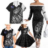 Personalized New Zealand Kiwi Bird Family Matching Off The Shoulder Long Sleeve Dress and Hawaiian Shirt Grunge Maori Tribal Pattern Silver Fern TS04 - Polynesian Pride