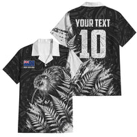 Personalized New Zealand Kiwi Bird Family Matching Off The Shoulder Long Sleeve Dress and Hawaiian Shirt Grunge Maori Tribal Pattern Silver Fern TS04 Dad's Shirt - Short Sleeve Black White - Polynesian Pride