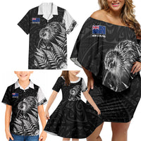 Personalized New Zealand Kiwi Bird Family Matching Off Shoulder Short Dress and Hawaiian Shirt Grunge Maori Tribal Pattern Silver Fern TS04 - Polynesian Pride
