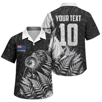 Personalized New Zealand Kiwi Bird Family Matching Off Shoulder Short Dress and Hawaiian Shirt Grunge Maori Tribal Pattern Silver Fern TS04 Son's Shirt Black White - Polynesian Pride