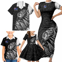 Personalized New Zealand Kiwi Bird Family Matching Short Sleeve Bodycon Dress and Hawaiian Shirt Grunge Maori Tribal Pattern Silver Fern TS04 - Polynesian Pride