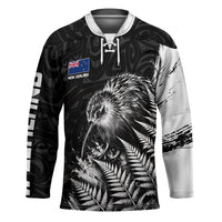 Personalized New Zealand Kiwi Bird Hockey Jersey Grunge Maori Tribal Pattern Silver Fern