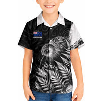 Personalized New Zealand Kiwi Bird Kid Hawaiian Shirt Grunge Maori Tribal Pattern Silver Fern TS04 Kid Black White - Polynesian Pride