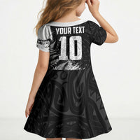 Personalized New Zealand Kiwi Bird Kid Short Sleeve Dress Grunge Maori Tribal Pattern Silver Fern TS04 - Polynesian Pride