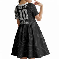 Personalized New Zealand Kiwi Bird Kid Short Sleeve Dress Grunge Maori Tribal Pattern Silver Fern TS04 - Polynesian Pride