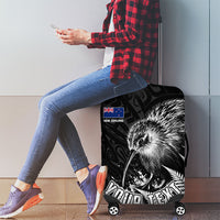 Personalized New Zealand Kiwi Bird Luggage Cover Grunge Maori Tribal Pattern Silver Fern