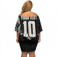 Personalized New Zealand Kiwi Bird Off Shoulder Short Dress Grunge Maori Tribal Pattern Silver Fern TS04 - Polynesian Pride