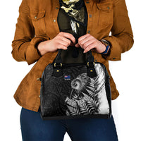 Personalized New Zealand Kiwi Bird Shoulder Handbag Grunge Maori Tribal Pattern Silver Fern