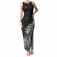 Personalized New Zealand Kiwi Bird Tank Maxi Dress Grunge Maori Tribal Pattern Silver Fern TS04 Women Black White - Polynesian Pride