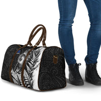 Personalized New Zealand Kiwi Bird Travel Bag Grunge Maori Tribal Pattern Silver Fern