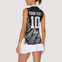 Personalized New Zealand Kiwi Bird Women Sleeveless Polo Shirt Grunge Maori Tribal Pattern Silver Fern