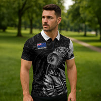 Personalized New Zealand Kiwi Bird Zipper Polo Shirt Grunge Maori Tribal Pattern Silver Fern TS04 - Polynesian Pride